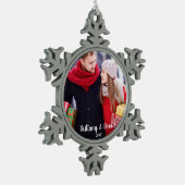 Moderne kerstfeestelijke fotoornament SF Tin Sneeuwvlok Ornament (Links)