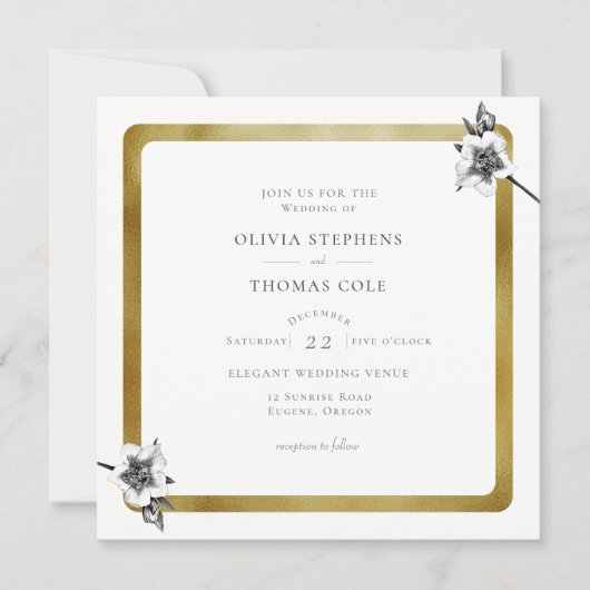 Moderne kerstfeestelijke Rozen met gouden Kerstmis Kaart (Voorkant)