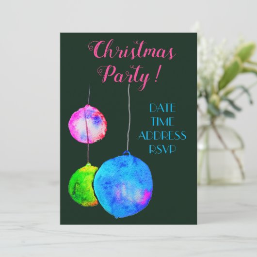 Moderne kerstfeestroze en blauwe bubbels kaart (Staand voorkant)