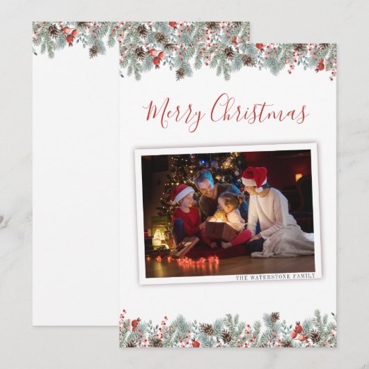 Moderne Kerstfoto Botanisch Feestdagenkaart (Voorkant / Achterkant)