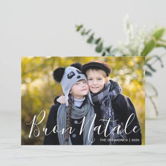 Moderne Kerstfoto Buon Natale Plaid Feestdagenkaart (Staand voorkant)