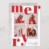 Moderne kerstfoto Collage Red Feestdagenkaart (Voorkant / Achterkant)