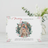 Moderne kerstfoto Gingham Botanical Feestdagenkaart (Staand voorkant)