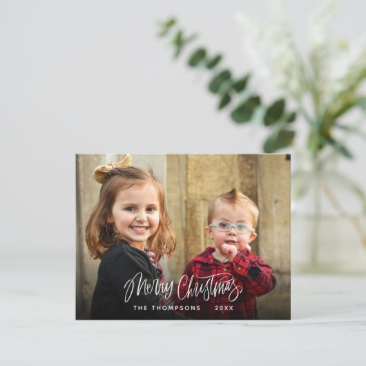 Moderne kerstfoto-handschrift voor Merry Feestdagenkaart (Staand voorkant)