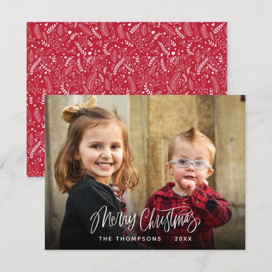 Moderne kerstfoto-handschrift voor Merry Feestdagenkaart (Voorkant / Achterkant)