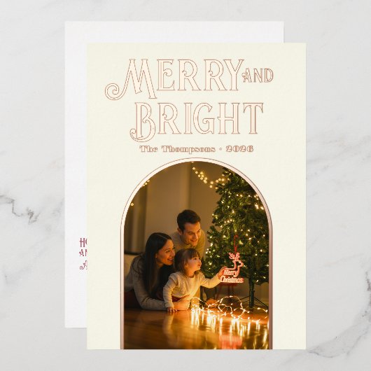 Moderne Kerstfoto in Ivoor & Roségoud Folie Feestdagenkaart (Voorkant / Achterkant)