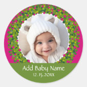 Moderne kerstfoto Lijst PINK Ronde Sticker (Voorkant)