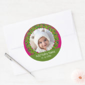 Moderne kerstfoto Lijst PINK Ronde Sticker (Envelop)