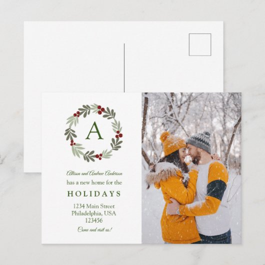 Moderne kerstfoto met elegant aankondigingskaart (Voorkant / Achterkant)