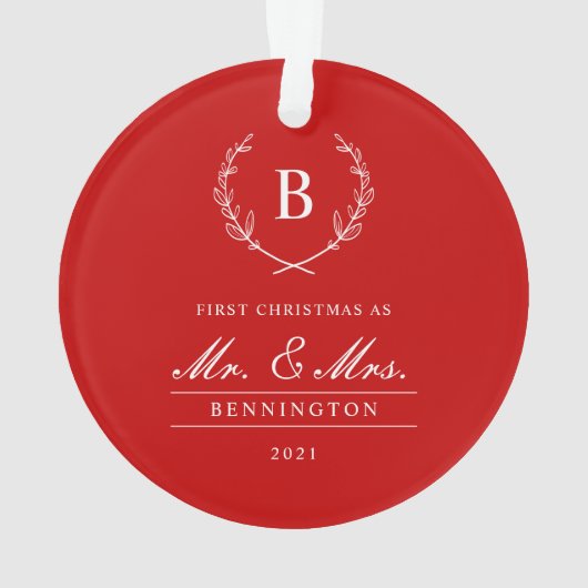 Moderne kerstfoto met gehuwd en vrolijk kerstfeest ornament (achterkant)