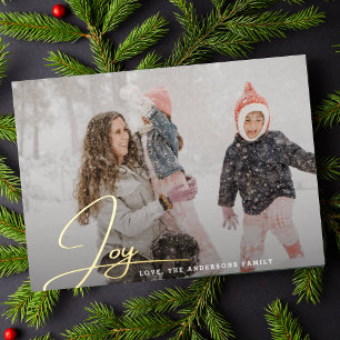 Moderne kerstfoto met handschrift folie feestdagenkaart