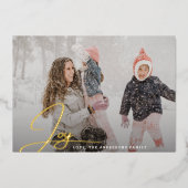 Moderne kerstfoto met handschrift folie feestdagenkaart (Voorkant)