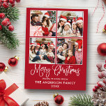 Moderne kerstfoto met kalligrafie 4 briefkaart<br><div class="desc">Modern Fun Calligraphy Script Merry Kerstmis 4 Photo Holiday Briefkaart - Rood</div>