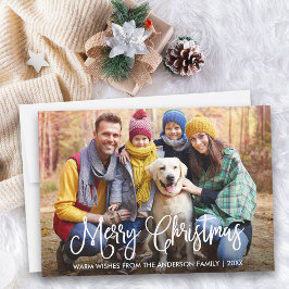 Moderne kerstfoto met kalligrafie feestdagenkaart