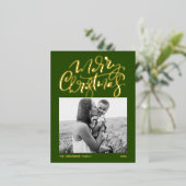 Moderne kerstfoto met kalligrafie folie feestdagen briefkaart (Staand Voorkant)