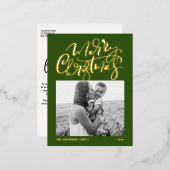 Moderne kerstfoto met kalligrafie folie feestdagen briefkaart (Voorkant / Achterkant)