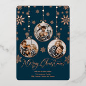 Moderne kerstfoto met ornament folie feestdagenkaart (Voorkant)