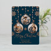 Moderne kerstfoto met ornament folie feestdagenkaart (Staand Voorkant)