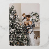 Moderne kerstfoto met ornament folie feestdagenkaart (Achterkant)