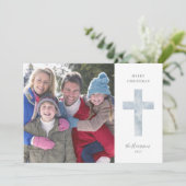 Moderne kerstfoto met religieuze achtergrond feestdagenkaart (Staand voorkant)