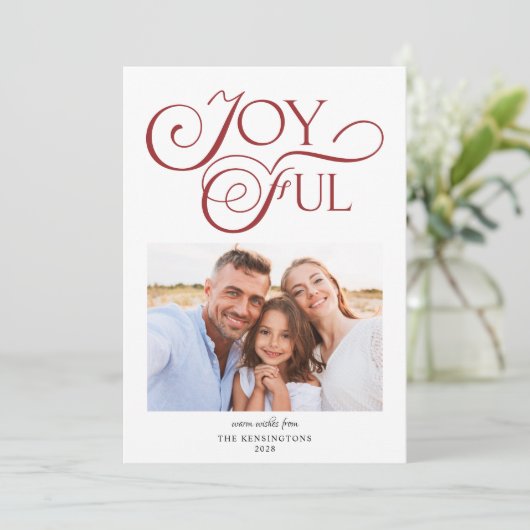 Moderne kerstfoto met rood kerstfeest feestdagenkaart (Staand voorkant)