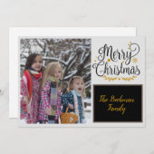 Moderne kerstfoto met zwarte & gouden kerst feestdagenkaart (Voorkant / Achterkant)