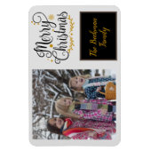 Moderne kerstfoto met zwarte & gouden kerst magneet (Verticaal)