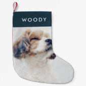 Moderne kerstfoto | Minimale Dog Photo Navy Blue Kleine Kerstsok (Voorkant)
