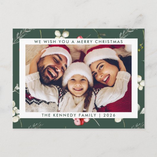 Moderne kerstfoto Modern Winter Greenery Feestdagenkaart (Voorkant)
