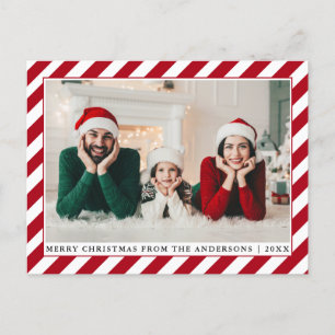 Moderne kerstfoto Rode Stripes Briefkaart