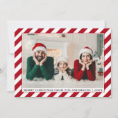 Moderne kerstfoto Rode Stripes Feestdagenkaart (Voorkant)