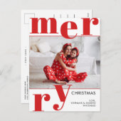 Moderne kerstfoto rood feestdagenkaart (Voorkant / Achterkant)