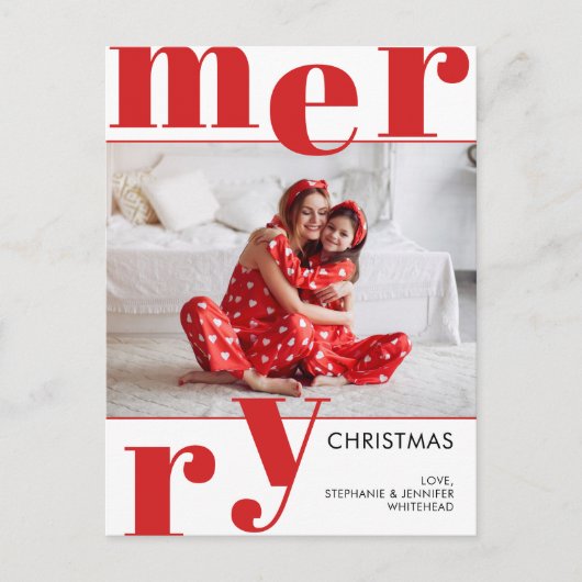 Moderne kerstfoto rood feestdagenkaart (Voorkant)