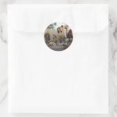Moderne kerstfoto-script ronde sticker (Tas)