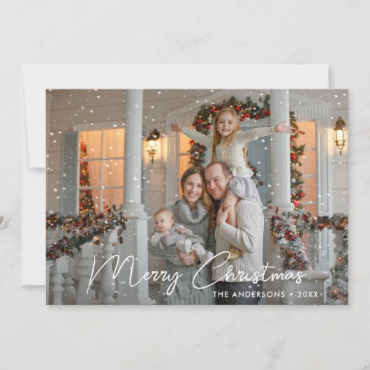 Moderne kerstfoto van Merry White Feestdagenkaart (Voorkant)