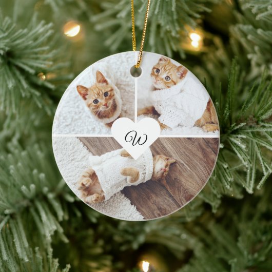 Moderne kerstfoto van Monogram drie Foto Collage Keramisch Ornament (Boom)
