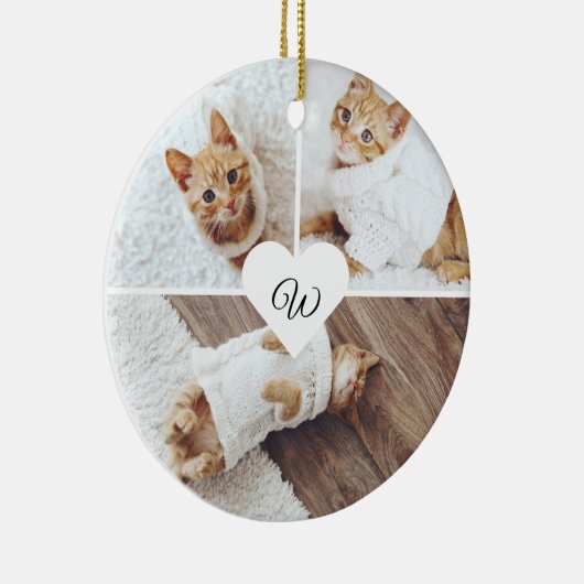 Moderne kerstfoto van Monogram drie Foto Collage Keramisch Ornament (Rechts)