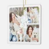 Moderne kerstfoto van Monogram Vier Foto Collage Keramisch Ornament (Links)