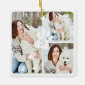 Moderne kerstfoto van Monogram Vier Foto Collage Keramisch Ornament (Voorkant)