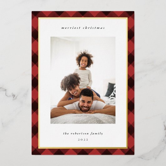 Moderne kerstfoto van rand folie feestdagenkaart (Voorkant)