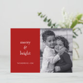 Moderne kerstfoto voor Merry & Bright Red Feestdagenkaart (Staand voorkant)