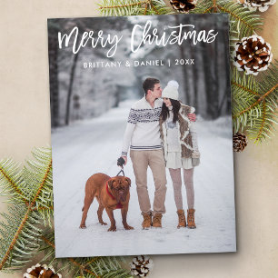 Moderne kerstfoto voor penseel script briefkaart