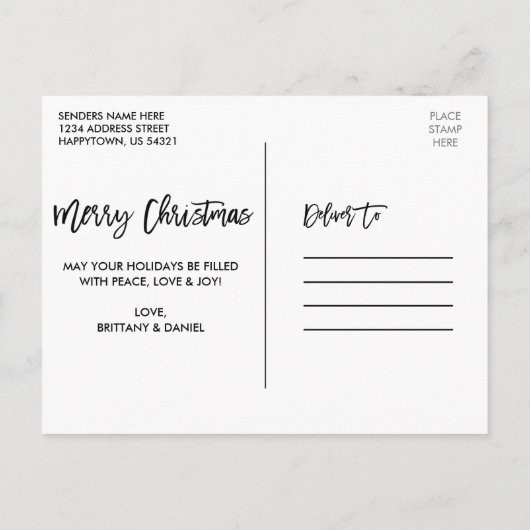 Moderne kerstfoto voor penseel script briefkaart (Achterkant)