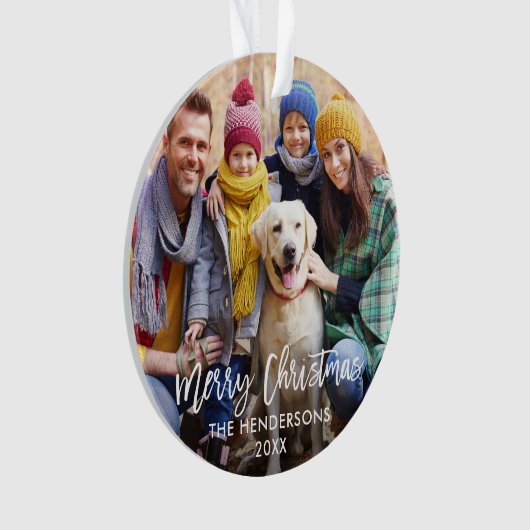 Moderne kerstfoto voor penseel script ornament (voorkant)