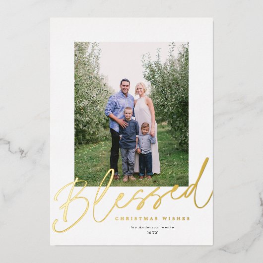 Moderne kerstfoto zonder geloof Gold Folie Feestdagenkaart (Voorkant)