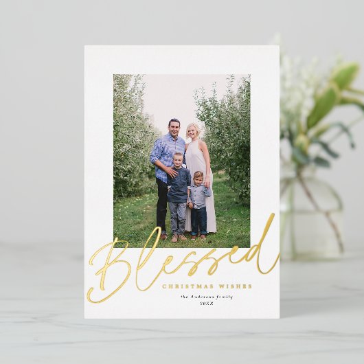 Moderne kerstfoto zonder geloof Gold Folie Feestdagenkaart (Staand Voorkant)