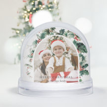 Moderne Kerstfotoboog met Holly Snow Wereldbol