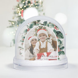 Moderne Kerstfotoboog met Holly Snow Wereldbol Sneeuwbol