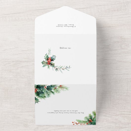 Moderne Kerstfotoboog w / Holly All In One Uitnodiging (Buitenkant)