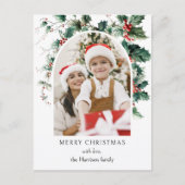 Moderne Kerstfotoboog w / Holly Feestdagenkaart (Voorkant)